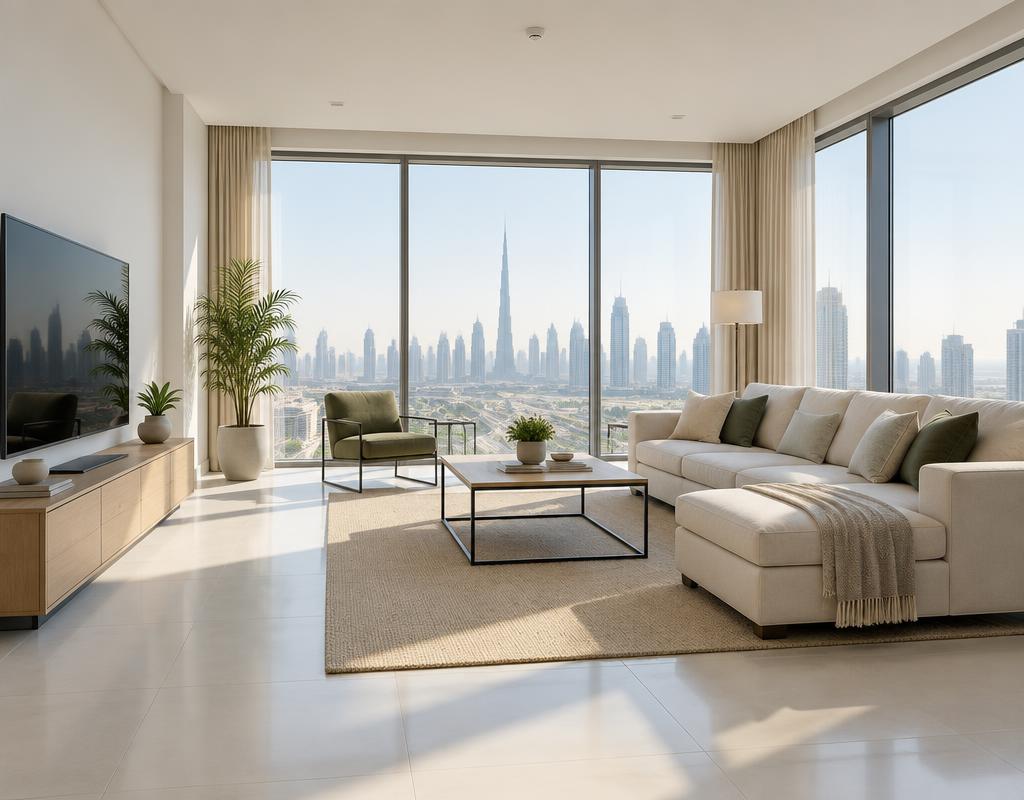 A clean and organized Dubai living room